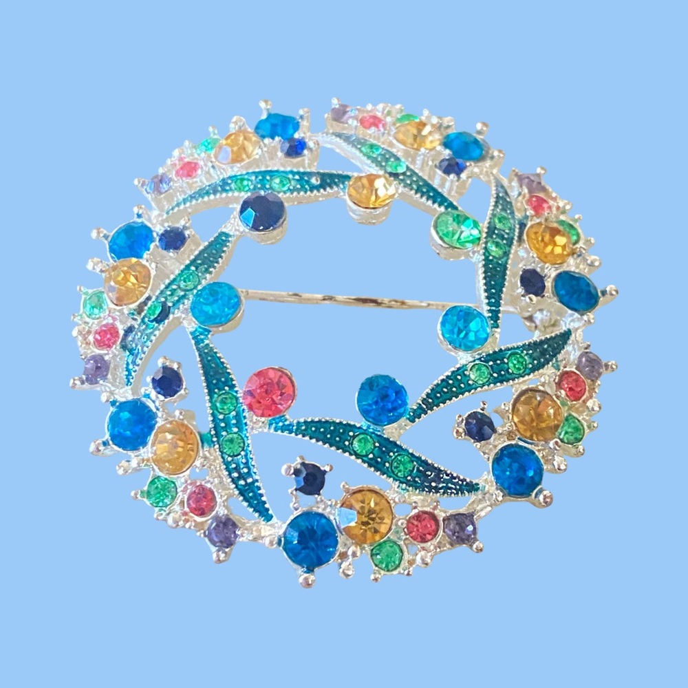 Napier Colorful Crystal Brooch with Silver Accents